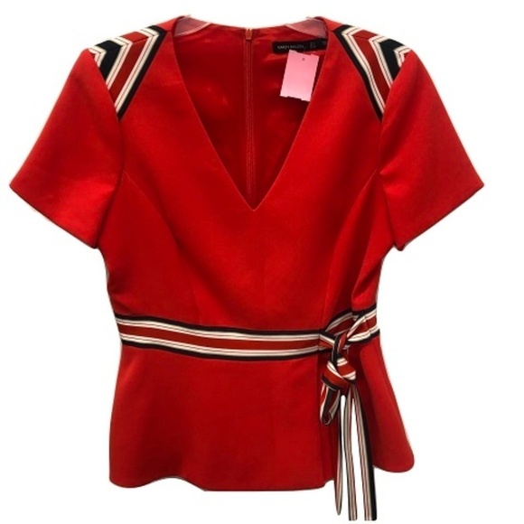 Karen Millen Striped Peplum Blouse, Size 10 - Picture 2 of 4